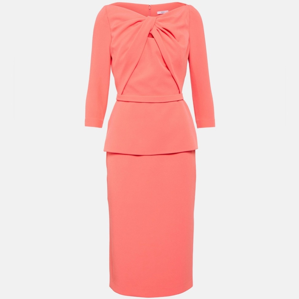 SAFIYAA Orange Sorbet Color Rildanna Heavy Crêpe Midi Dress
